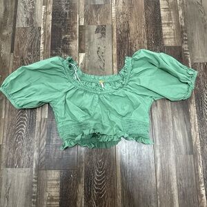 Free People Mint Green Smocked Crop Top